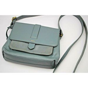 Fossil Slate Blue Cross Body Leather Spring Purse Handbag Multiple Pockets